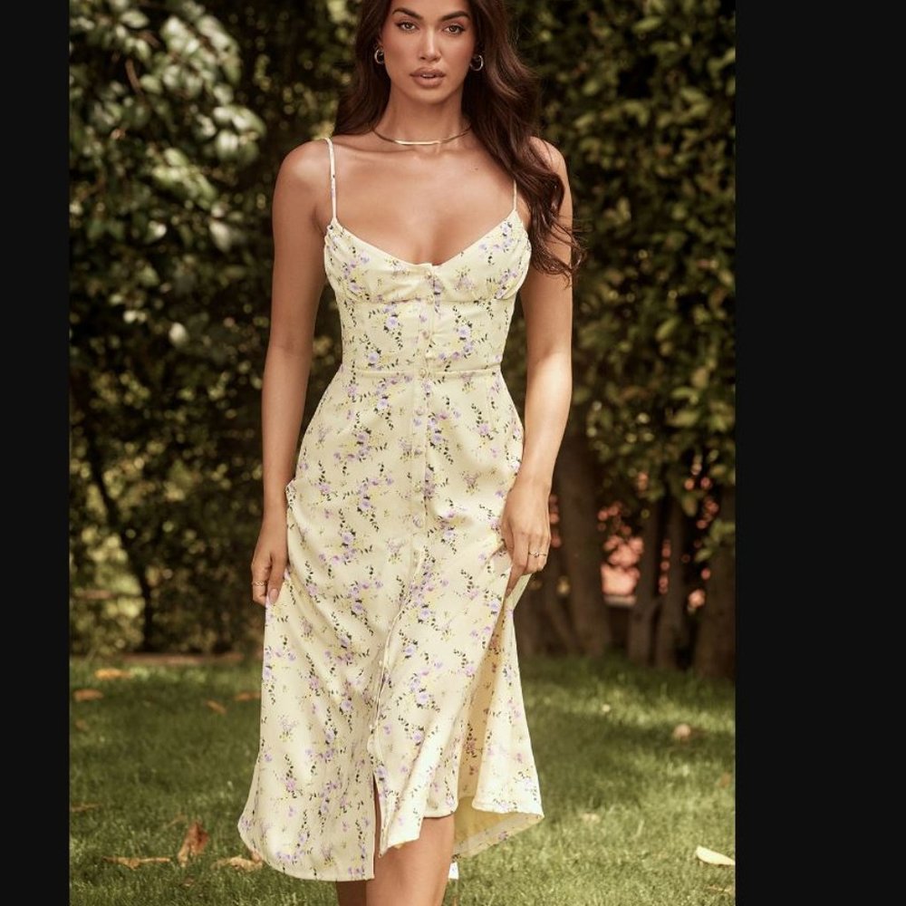 House of CB ANNABELLA LEMON FLORAL MIDI SUN DRESS, Size M
